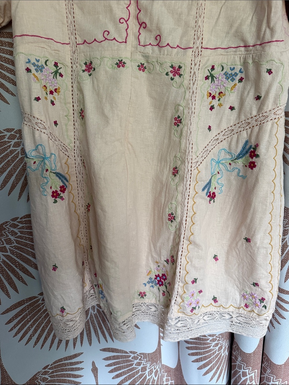 Anthropologie linen embroidered crochet dress 20w 2x - Picture 6 of 16